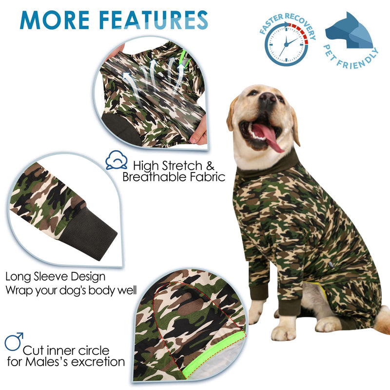 AOFITEE Dog Recovery Suit After Surgery Dog Onesie, Dog Surgical Recovery Shirt for Abdominal Wounds, Dinosaur Camo Dog Pajamas Bodysuit for Medium Large Dog Cone Alternative, Full Body for Shedding 5X-Large - BeesActive Australia