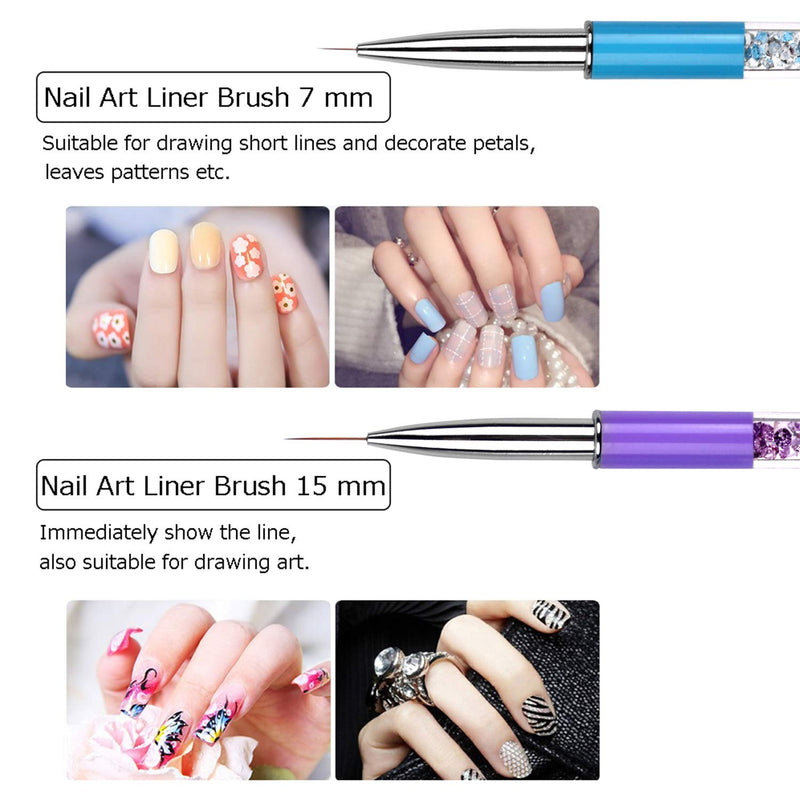 Ycyan 5Pcs UV Gel Nail Brush Set Rhinestone Handle Nails Design Brushes Professional Nail Art Tools Multi-colored - BeesActive Australia