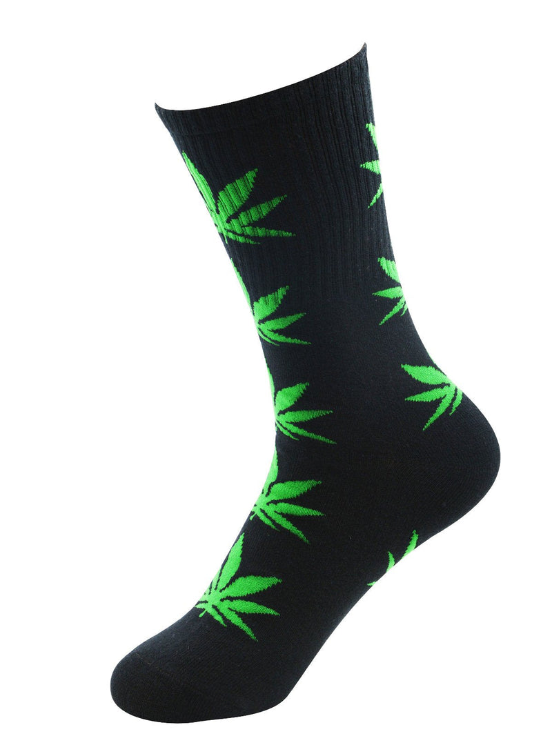 Athletic Sports High Crew Socks for Men Women Marijuana Weed Leaf Cotton Sock C 3 Pairs Black White Green - BeesActive Australia
