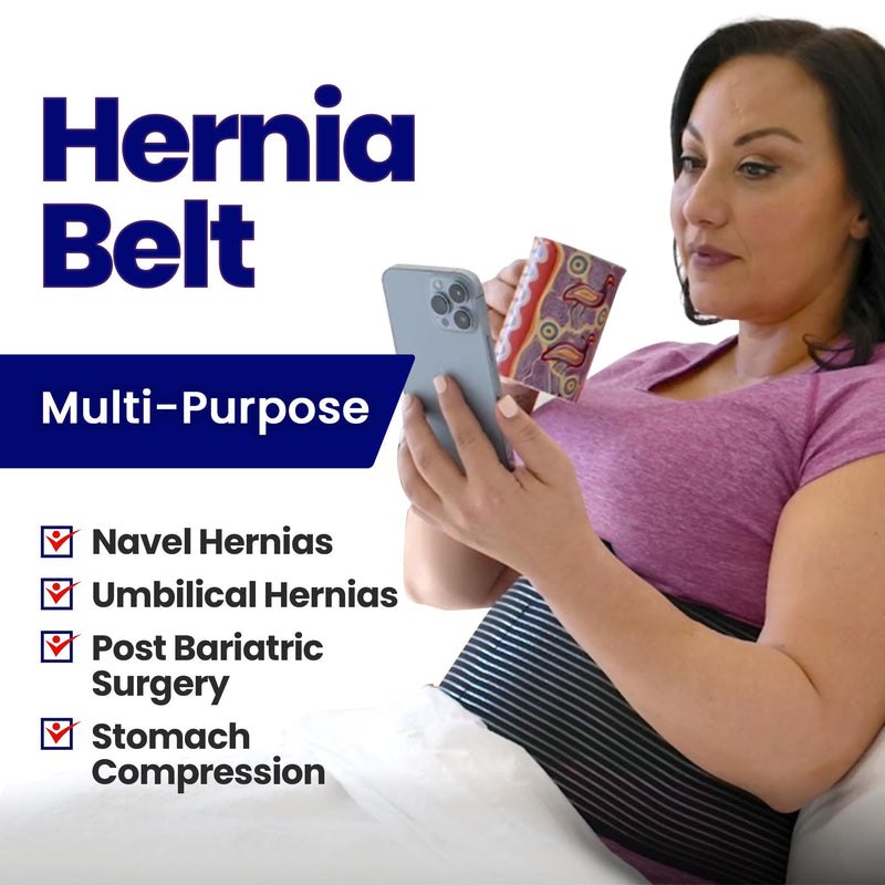 Hernia Belt for Men and Women - Abdominal Binder For Umbilical Hernias & Navel Belly Button Hernias With Compression Pad For Hernia Support and Stomach Hernia Brace Pain Relief (L/XL 31" to 51") L/XL (Pack of 1) - BeesActive Australia