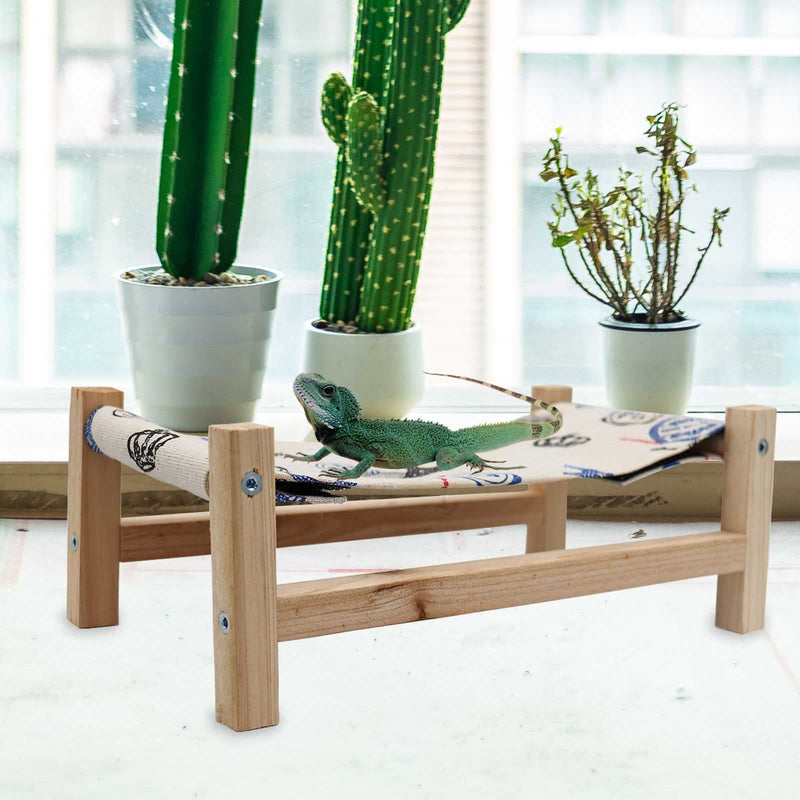 Dnoifne Reptile Hammock Swing Hanging Bed, Wooden Lizard Bed, Reptile Summer Bed for Bearded Dragon Leopard Gecko Lizard Wood + Tower Pattern - BeesActive Australia