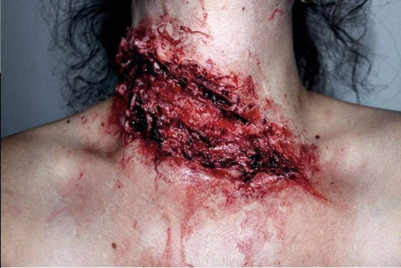 Forensic FX Slashed Neck Pre-Colored Silicone Prosthetic Appliance, Special Effects Makeup for Halloween and Theater Colored Prosthetic - BeesActive Australia