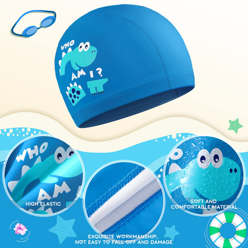 2 Pieces Kids Swimming Caps for Kids, Toddler, Children, Boys and Girls, Kids Waterproof Bathing Swim Cap for Long and Short Hair Dinosaur, Car - BeesActive Australia