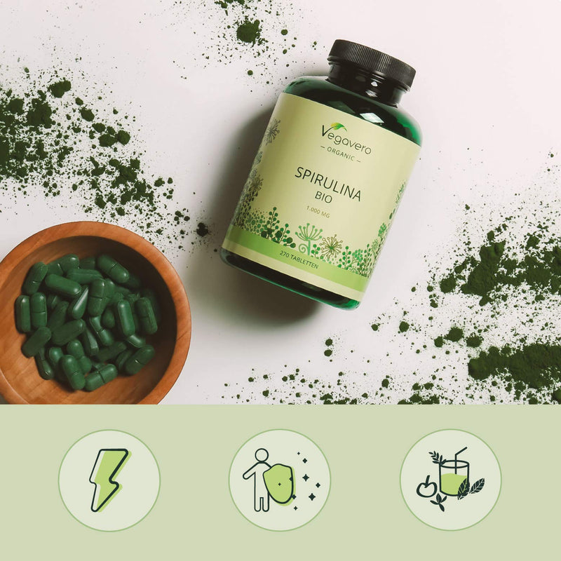 Spirulina Vegavero® | 100% Organic | 1000mg per Tablet | NO Additives | 270 Vegan Tablets | Rich Source of Protein, Vitamins & Minerals - BeesActive Australia
