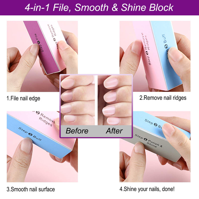 Nail Files and Buffers - Professional Emery Boards for Nails Rectangular Sanding Nail Buffer Block 4 Way Nail Buffer Shine 100/180 Grit for Acrylic Nails Manicure Tools for Gel Nails Natural 15pcs(with nail shine block) - BeesActive Australia