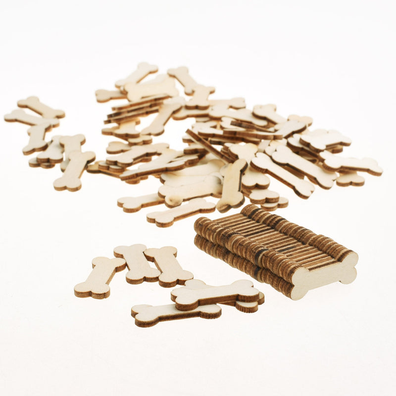Cosmos Pack of 100 Unfinished Wood Dog Bone Cutouts Wood Craft for DIY Project Decoration and Painting - BeesActive Australia