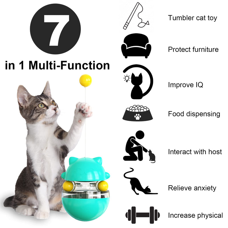 Cdycam Dog Treat Ball Treat Dispensing Interactive Dog Toys for Dogs, Wobble Wag Talking Ball Giggle Squeaky Dog Puzzle Toy for Boredom Slow Feeder cat food dispenser toy lake blue - BeesActive Australia