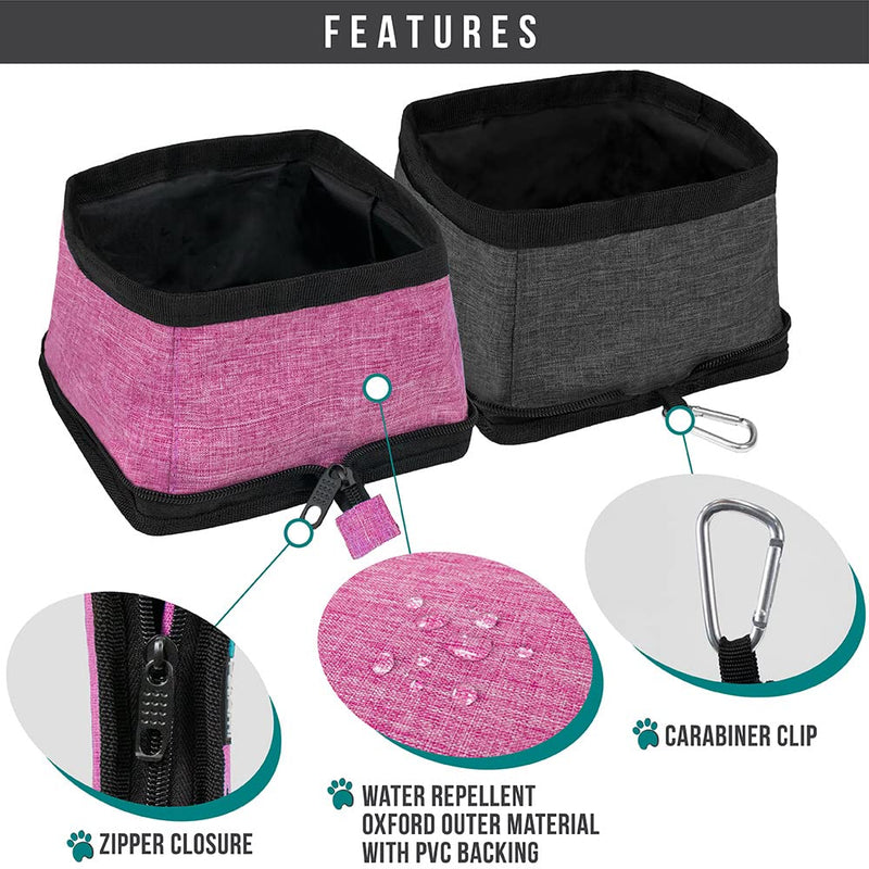 PetAmi Collapsible Dog Bowls 2 Pack, Travel Dog Bowls, Portable Water Bowl for Dog Puppy Cat Pet, Foldable Doggy Food Bowl for Traveling Hiking Camping Walking Outdoor Gear Accessories Pink - BeesActive Australia