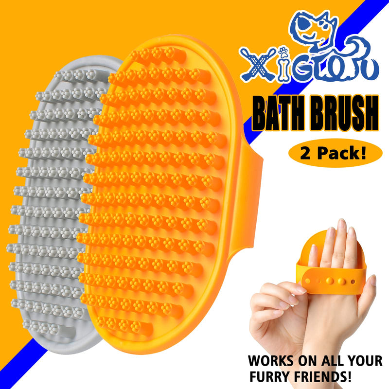 XIGOU Dog Bath Brush, 2 Pcs Dog Brush for Shedding Short Haired Dogs, Dog Grooming Shedding Bath Brush Soothing Massage Rubber Bristles Curry Comb with Adjustable Ring Handle for Dogs & Cats - BeesActive Australia