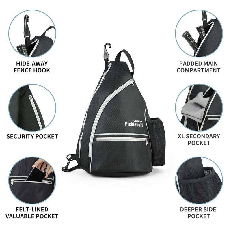 Mangrove Pickleball Bag, Men's & Women's Pickleball Backpack, Adjustable Sling Bag with Fence Hook/Upgraded Capacity/Safety Pocket/Water Bottle Holder - 2020 Pickle Ball Paddle Bag Black (balls not included) - BeesActive Australia