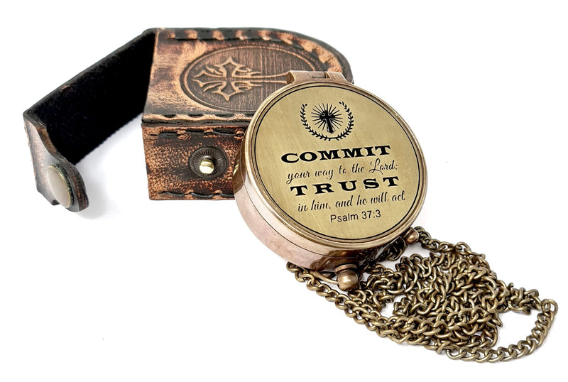 Brass Nautical - Brass Compass Engraved with Religious Scripture Verse, Gift for Son, Grandson, Daughter, Baptism, Confirmation Communion Godson Church Graudation Day Psalm 37:3 - "Commit Your Way to the Lord" - BeesActive Australia