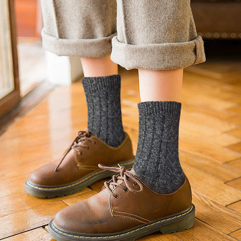 Loritta Pack of 5 Womens Winter Socks Warm Thick Knit Wool Soft Vintage Casual Crew Socks Gifts Large A-navy/Dark Grey/Brown/Green/Light Grey - BeesActive Australia