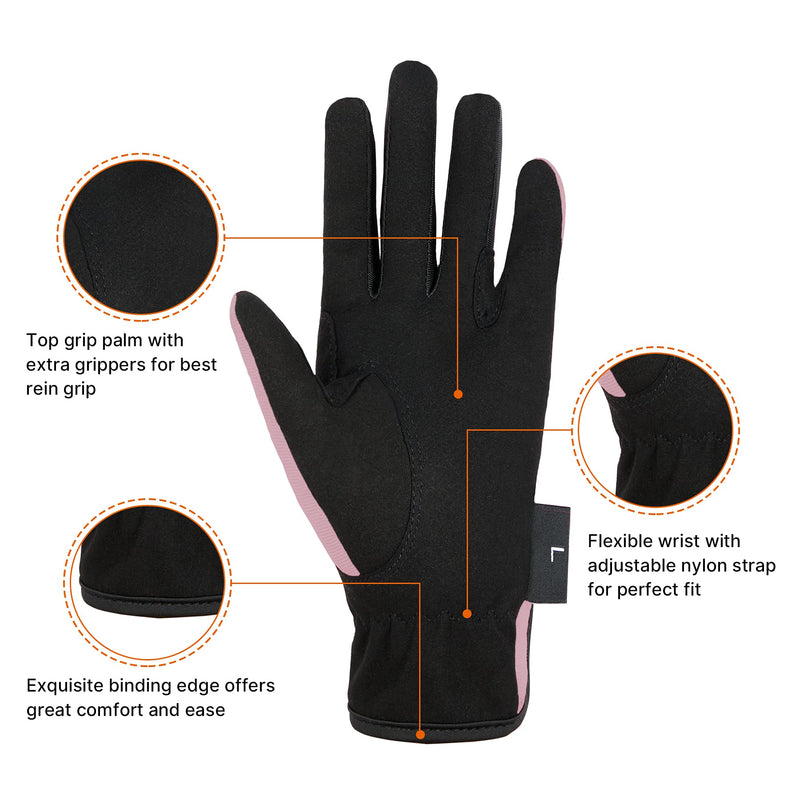 Amoy Kids Horse Riding Gloves Breathable Children Equestrian Horseback Anti-Slipping Boys & Girls Youth Outdoor Biking Cycling Sport Mitts Pink XL (Age 12-14) - BeesActive Australia