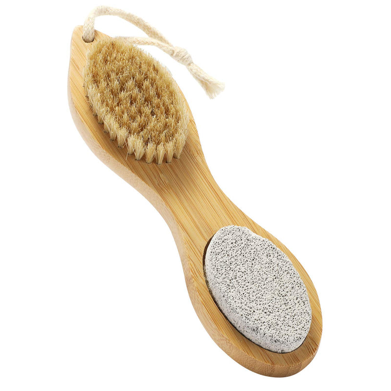 BRTBEE Bamboo 4 in 1 Foot File Callus Remover Multi-functional Foot Scrubber Stainless Steel File Pumice Stone and Foot Brush Foot File Bamboo Foot Brush - BeesActive Australia