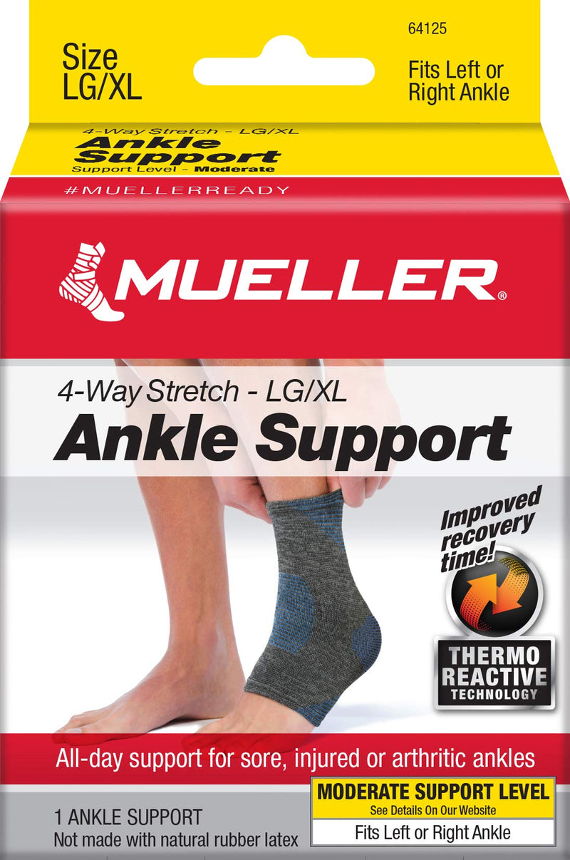 Mueller Sports Medicine Four Way Ankle Support Sleeve, for Men and Women, Black/Blue, L/XL Large/X-Large (Pack of 1) - BeesActive Australia