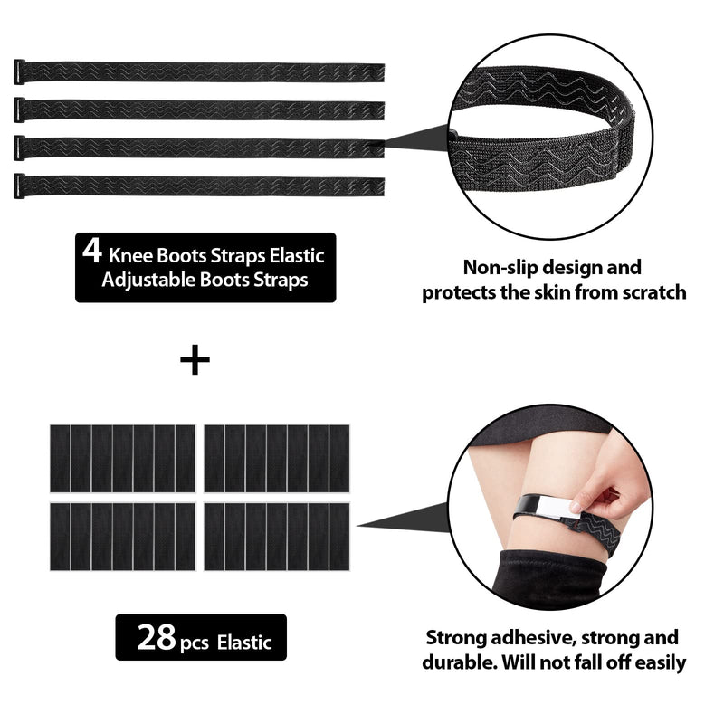 Boot Straps 4 Pieces Adjustable Thigh High Boots Tape Elastic Boot Belts and Straps Comfortable Thigh High Strap Boots Women Boots Fixed Belt with 28 Pieces Hook and Loop Tape for Knee High Boots - BeesActive Australia