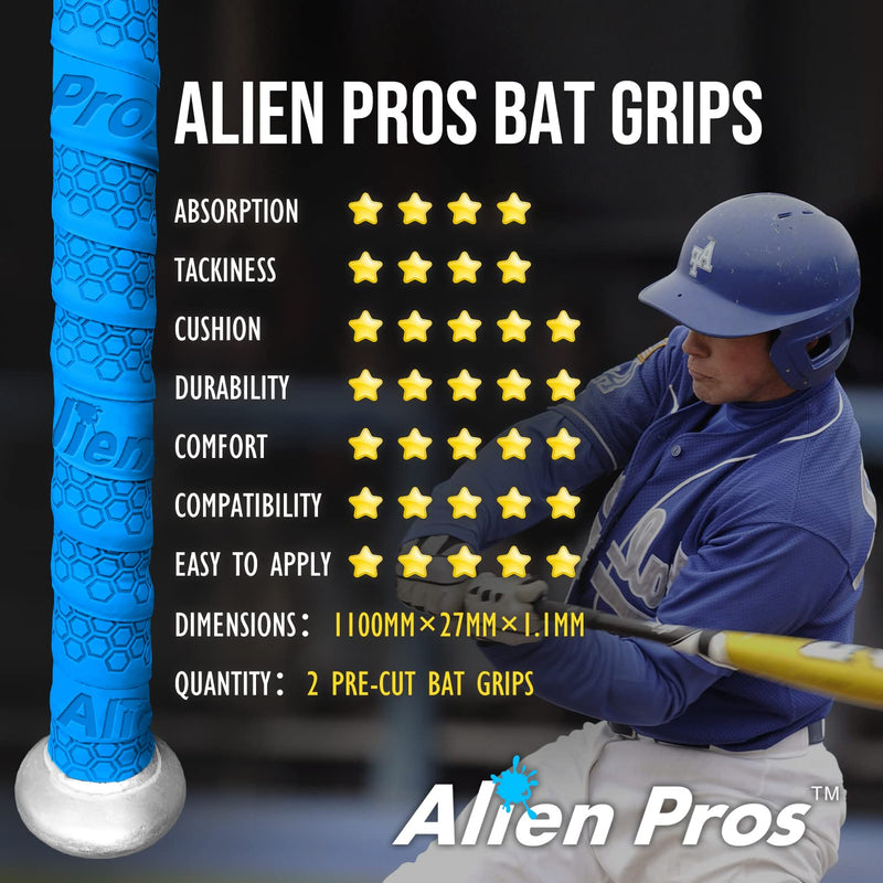 ALIEN PROS Bat Grip Tape for Baseball (2 Grips/4 Grips) – 1.1 mm Precut and Pro Feel Bat Tape – Replacement for Old Baseball bat Grip – Wrap Your Bat for an Epic Home Run (2 Grips/4 Grips) 2-Pack Black - BeesActive Australia