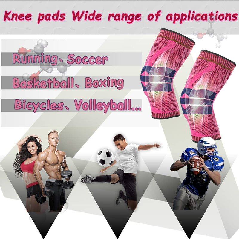 Running, Basketball, Football, Volleyball, Weightlifting, Gym, Meniscus Tear, ACL, Arthritis, Joint Pain Relief Silicone Spring Knee Pads (Pink, Medium) Pink - BeesActive Australia