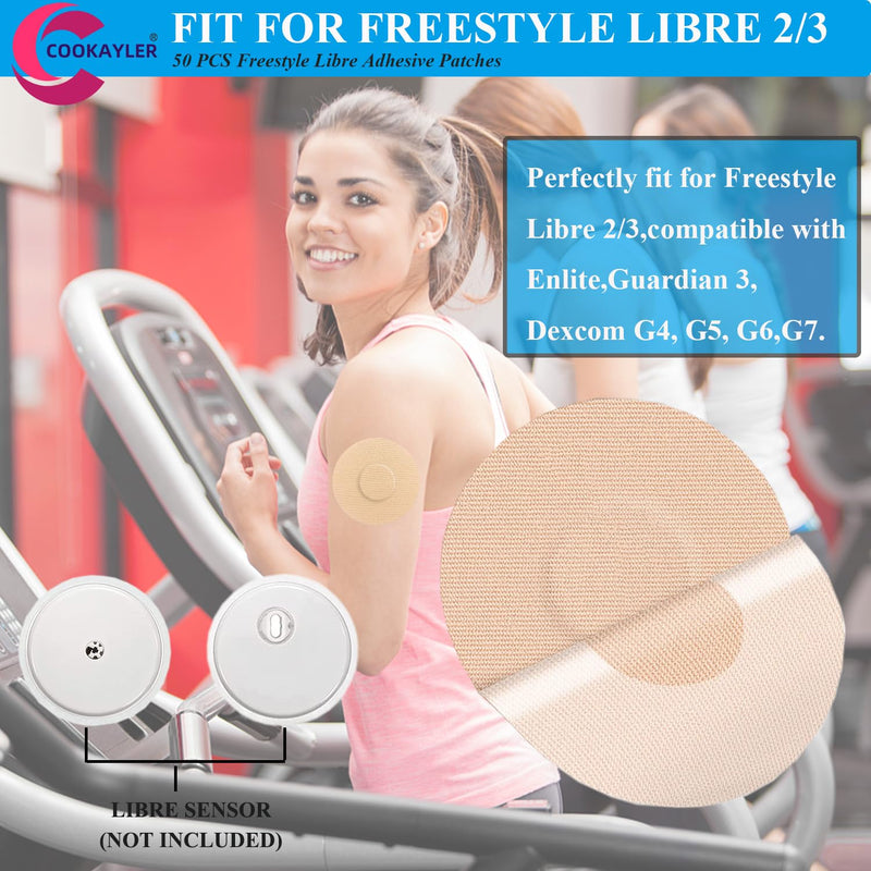 Cookayler 50 Pack Waterproof Sensor Covers for Freestyle Libre 2/3,CGM Adhesive Patches Without Glue in The Center,Pre-Cut Tape for Continuous Glucose Monitor Protection (Tan) Tan - BeesActive Australia
