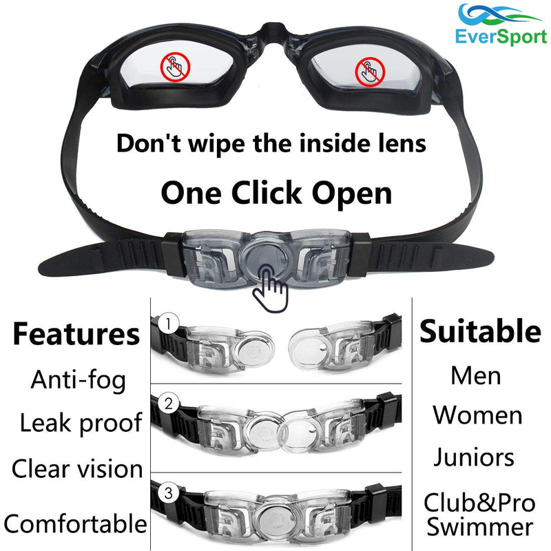 EverSport Swim Goggles Pack of 2 Swimming Goggles Anti Fog for Adult Men Women Youth Kids Pistachio Green/Black & Black - BeesActive Australia