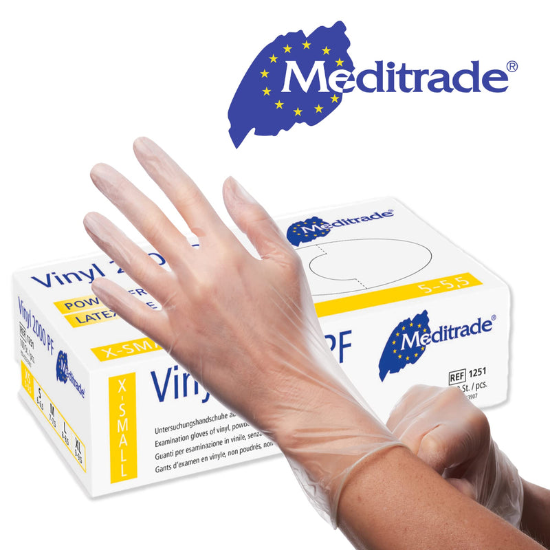 Meditrade | Vinyl 2000 PF, Vinyl Examinaiton Gloves, X-Large, N/S, P/F, Clear, x100 XL - BeesActive Australia