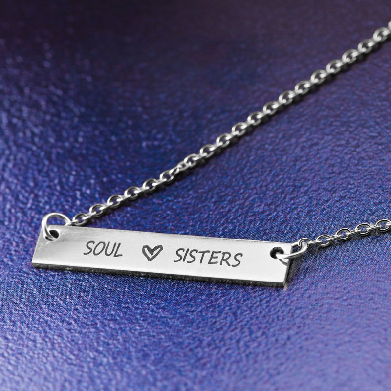 Artio Pendant Necklace Jewelry Chain with Word 'SOUL SISTERS' for Women and men (Silver) Silver - BeesActive Australia