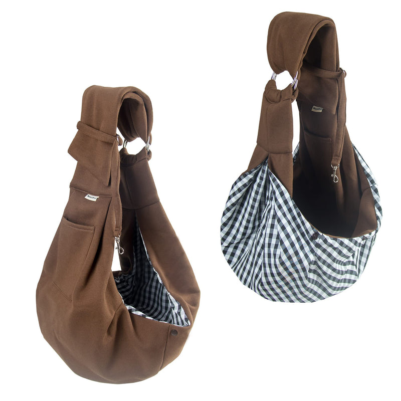 NextFri Pet Sling Carrier Adjustable Shoulder Strap Puppy Tote Hands Free Reversible Pet Bag for Outdoor Travel Classic-Brown - BeesActive Australia