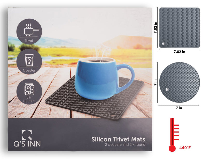 Silicone Trivet Mats - Pot Holders - Drying Mat Our potholders Kitchen Tools is Heat Resistant to 440°F, Non-Slip Durable Flexible Easy to wash and Dry and Contains 4 pcs by Q's INN. Gray - BeesActive Australia