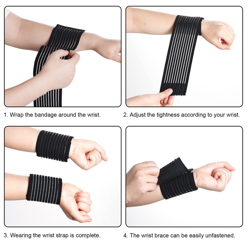 Rbenxia 4 Pieces of Black Elastic Wrist Compression Bandage Adjustable Wrist Strap Hand Brace Wraps Breathable Wristband for Stabilising Ligament, Joint Pain, Sport (40 cm) - BeesActive Australia