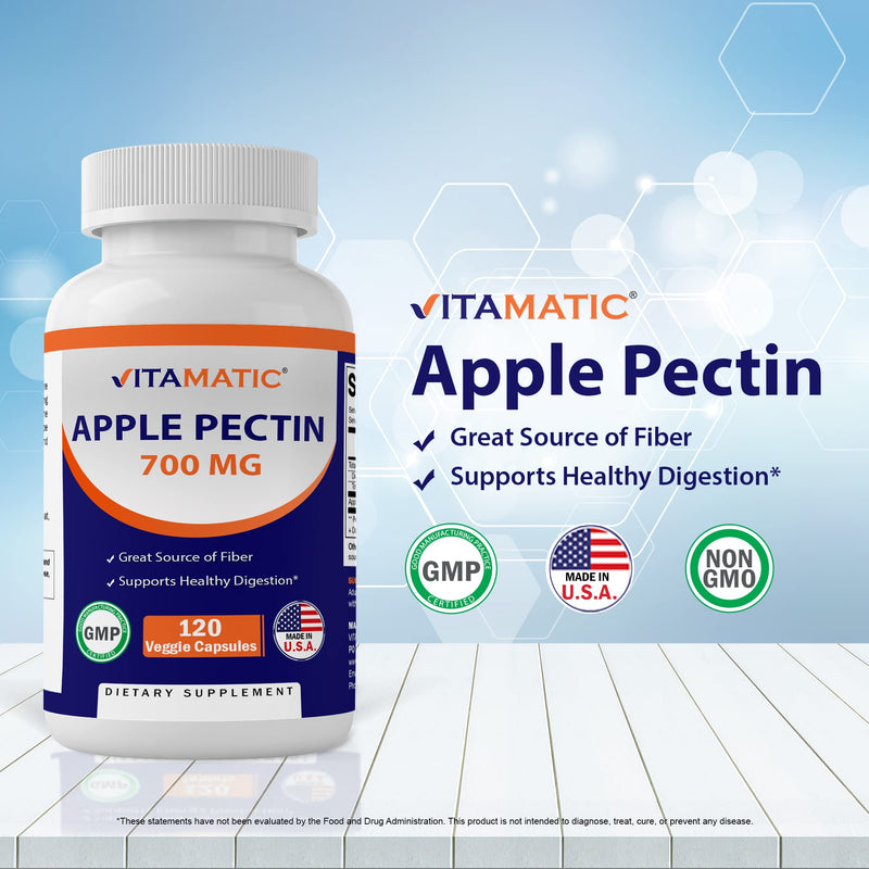 Vitamatic Apple Pectin 700 mg 120 Vegetarian Capsules - Dietary Fiber - Promotes Healthy Intestinal Health* - BeesActive Australia