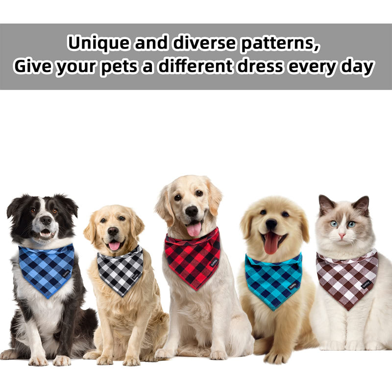Gofshy Dog Bandanas -6PCS Dog Gifts Red Blue Green Orange Black Brown Buffalo Plaid Dog Scarf Adjustable Dog Accessories Kerchief for Small Medium Large Dogs Cats Puppy Bandanas - BeesActive Australia