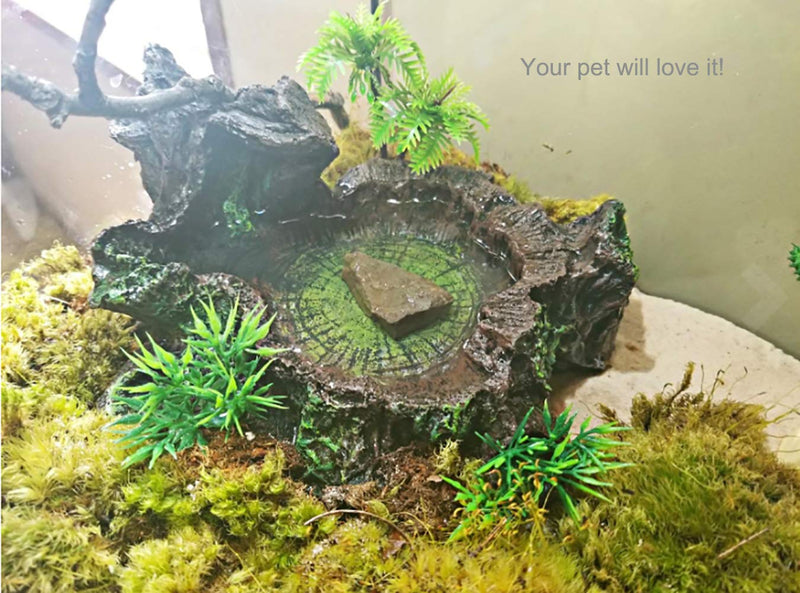 PINVNBY Resin Reptile Platform Artificial Tree Trunk Reptile Tank Decor Food Water Dish Bowl for Bearded Dragon,Lizard, Gecko, Water Frog,Snake - BeesActive Australia