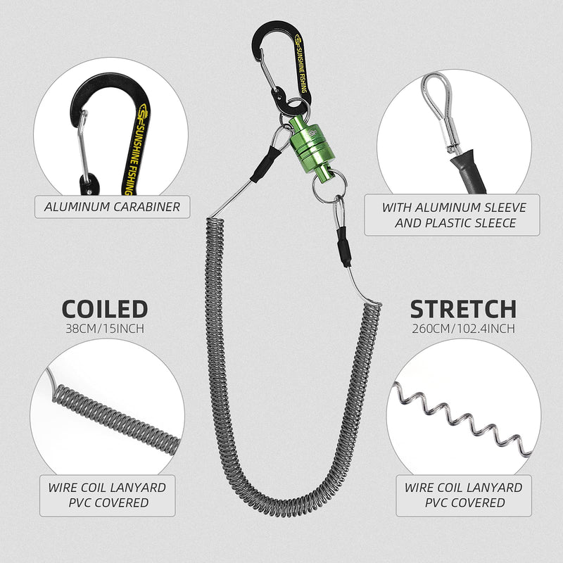 SF Strongest Magnetic Net Release Magnet Clip Holder Retractor with Coiled Lanyard Carabiner Green Magnet+ Black Carabiner Long Lanyard: For Landing Net etc. - BeesActive Australia