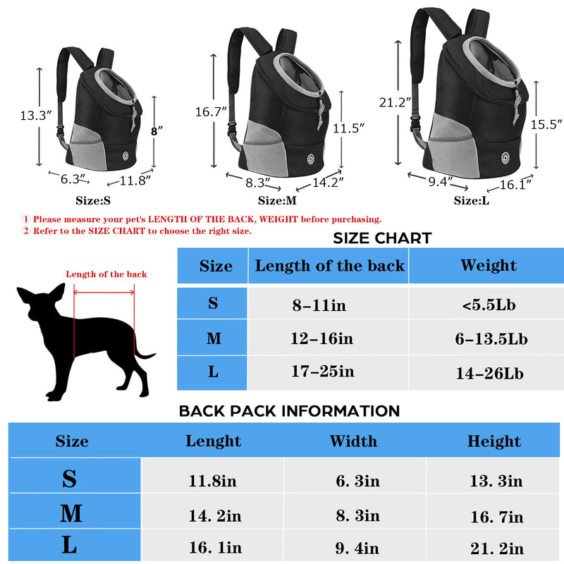 YESLAU Pet Dog Carrier Backpack with Breathable Puppy Dog Carrier Front Pack Small Medium Dogs Cats Rabbits for Travel Hiking Outdoor Black - BeesActive Australia