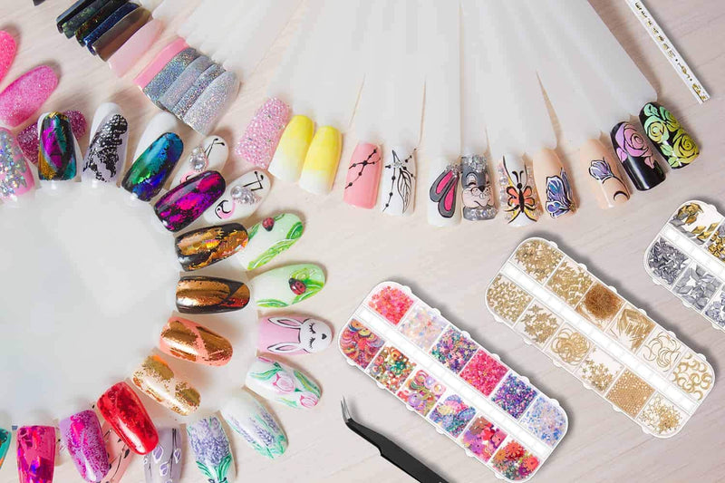 Anezus 7 Boxes Nail Rhinestones Nail Art Supplies Nail Studs 3D Nail Gems Jewels with Pickup Tools for Nails Decoration Makeup Clothes Shoes - BeesActive Australia