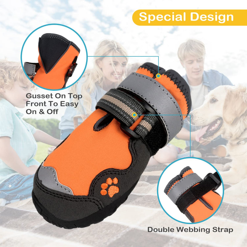 Dog Boots & Paw Protectors, Dog Booties for Hot Pavement, Dog Rain Boots, Dog Snow Winter Boots, Dog Shoes for Small Medium Large Dog Orange Size 1: Width 1.38'' ~1.57'' (Pack of 4) - BeesActive Australia