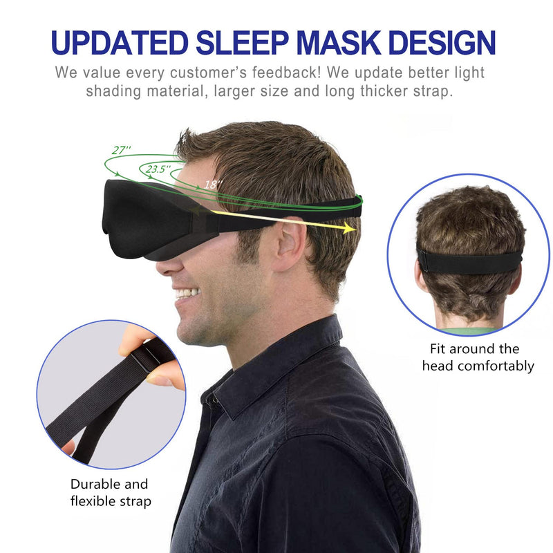 3D Sleep Mask, Sleeping Eye Mask for Women Men, Contoured Cup Night Blindfold, Luxury Light Blocking Eye Cover, Molded Eye Shade with Adjustable Strap for Travel, Nap, Meditation, Black - BeesActive Australia