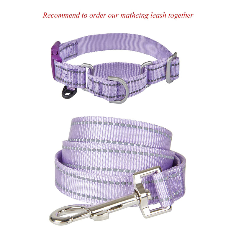 YUDOTE Reflective Martingale Collar for Dogs with Quick Snap Buckle Anti-Pull Nylon Safe Slip Collars for Easy Walking Large(Neck 15"-19") Lavender - BeesActive Australia