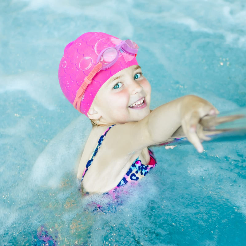 AuSletie Silicone Swim Caps for Kids Girls (Age 3-8), Waterproof Swimming Cap for Kids Toddlers , Durable Comfortable Swimming Caps for Girls, Fit for Long and Short Hair - BeesActive Australia