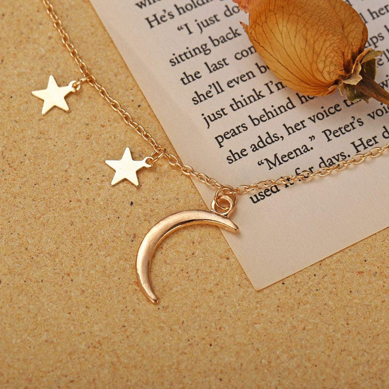 TseanYi Boho Moon Pendant Necklace Gold Stars Chain necklace Choker Personalized Crescent Moon Necklaces Chain Jewelry for Women and Girls - BeesActive Australia