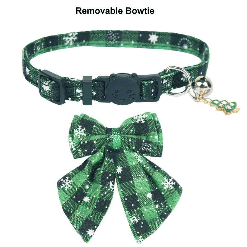 ADOGGYGO Christmas Cat Collars Breakaway with Stylish Bow, 2 Pack Red Green Plaid with Snowflake Christmas Kitten Collar with Bell, Removable Bowtie Cat Christmas Collar for Cats Kittens - BeesActive Australia