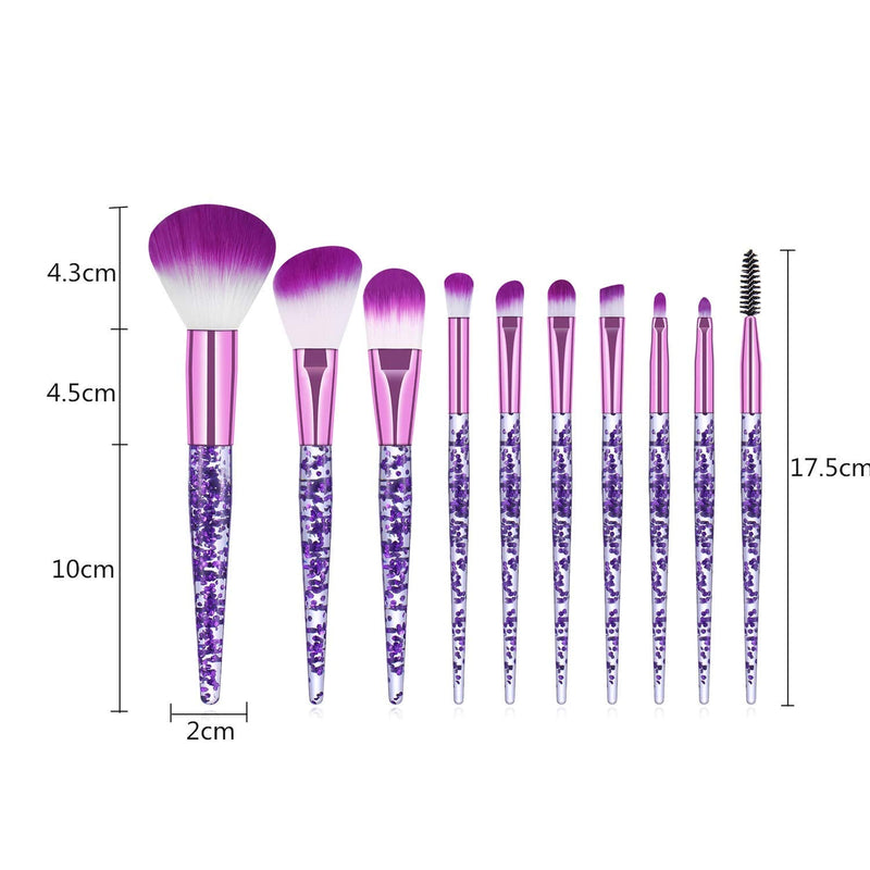 10 Pieces Crystal Glitter Makeup Brushes Premium Synthetic Fiber Makeup Brush for Foundation Powder Concealers Blush and Eyeshadow (Purple) - BeesActive Australia