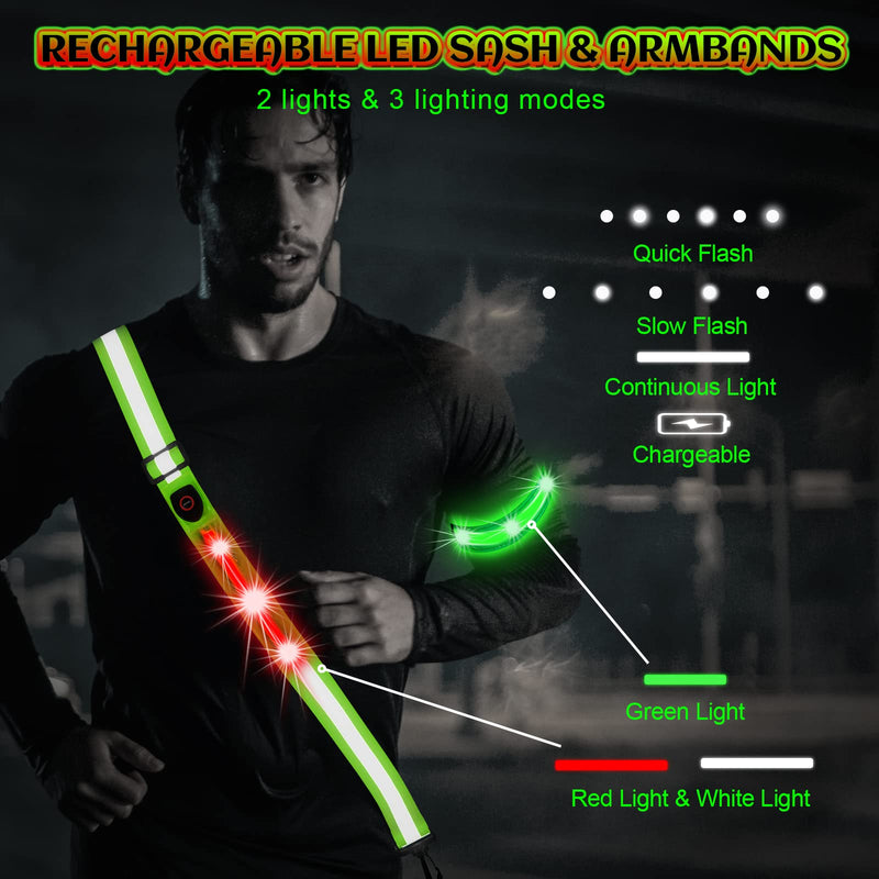 Tibeha High Visibility Reflective Sash & Light Up LED Armbands, Adjustable & Lightweight Night Running Gear for Runners LED Belt & 1pcs Armband - BeesActive Australia