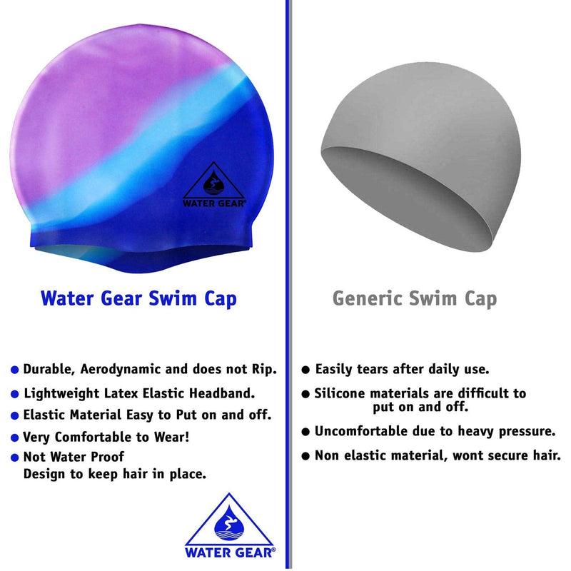 Water Gear Silicone Adult Swim Cap - Flexible Unisex Waterproof - Great for Short and Long Hair - Improve Your Performance - Women Men and Teens -Triathlon Swimmers and Athletes (Blue/Purple) - BeesActive Australia