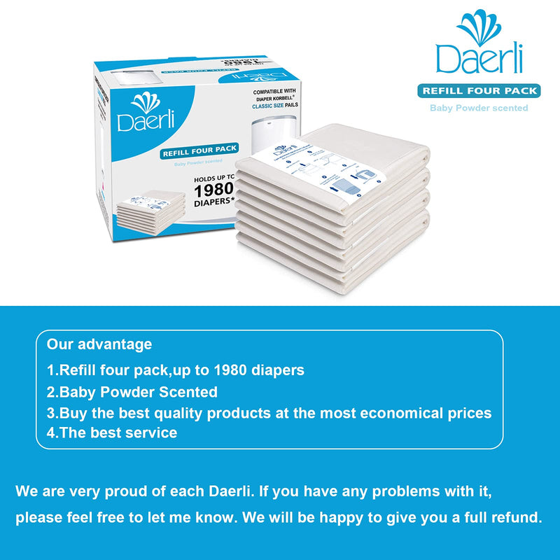 Nappy Disposal Bin Liners，Compatible With All Korbell Classic Diaper Pail, Each pack 16 Litre Holds up to 1980 Diapers (4 Pack) - BeesActive Australia
