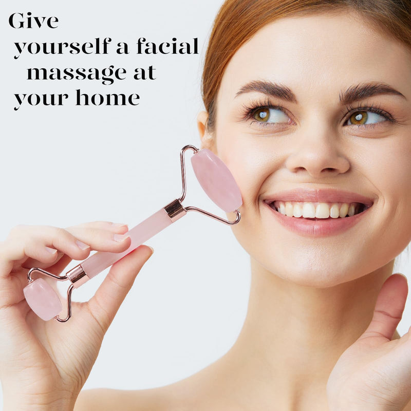 BAIMEI Jade Roller & Gua Sha, Face Roller, Facial Beauty Roller Skin Care Tools, Rose Quartz Massager for Face, Eyes, Neck, Body Muscle Relaxing and Relieve Fine Lines and Wrinkles Pink - BeesActive Australia
