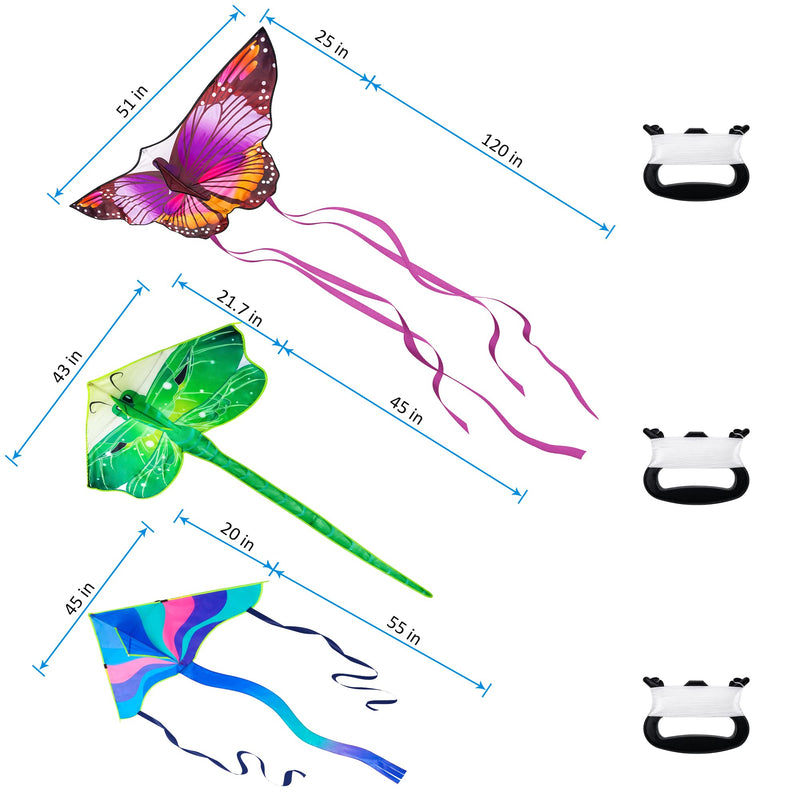 Crogift 3 Pack Large Kites - Butterfly Delta Dragonfly Kites Easy to Fly for Adults Kids Beach Park Outdoor Game Activities - BeesActive Australia