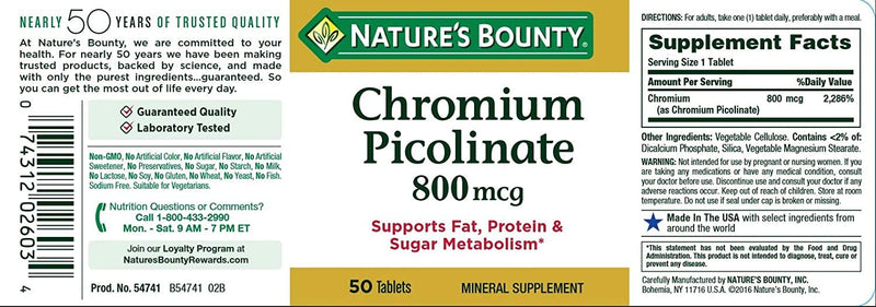 Nature's Bounty Chromium Picolinate 800 Mcg., 50-Count - BeesActive Australia