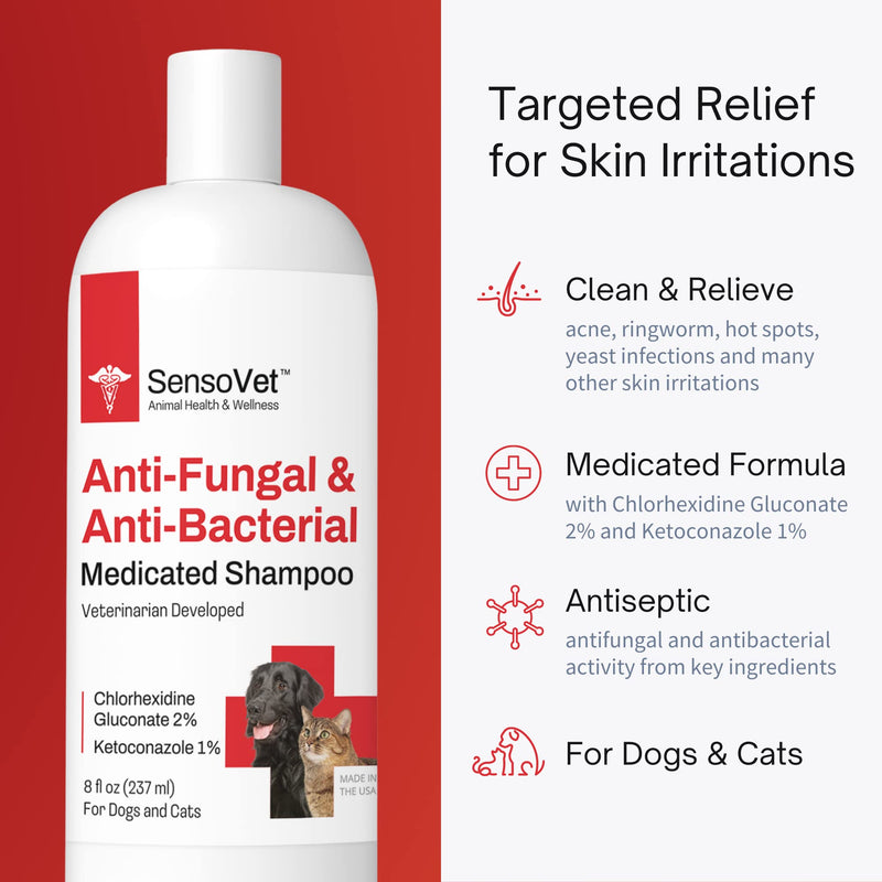 SensoVet Anti-Fungal & Anti-Bacterial Medicated Shampoo for Dogs & Cats - Treats & Relieves Ringworm, Hotspot, Yeast, Skin Infections - Itching Relief - BeesActive Australia