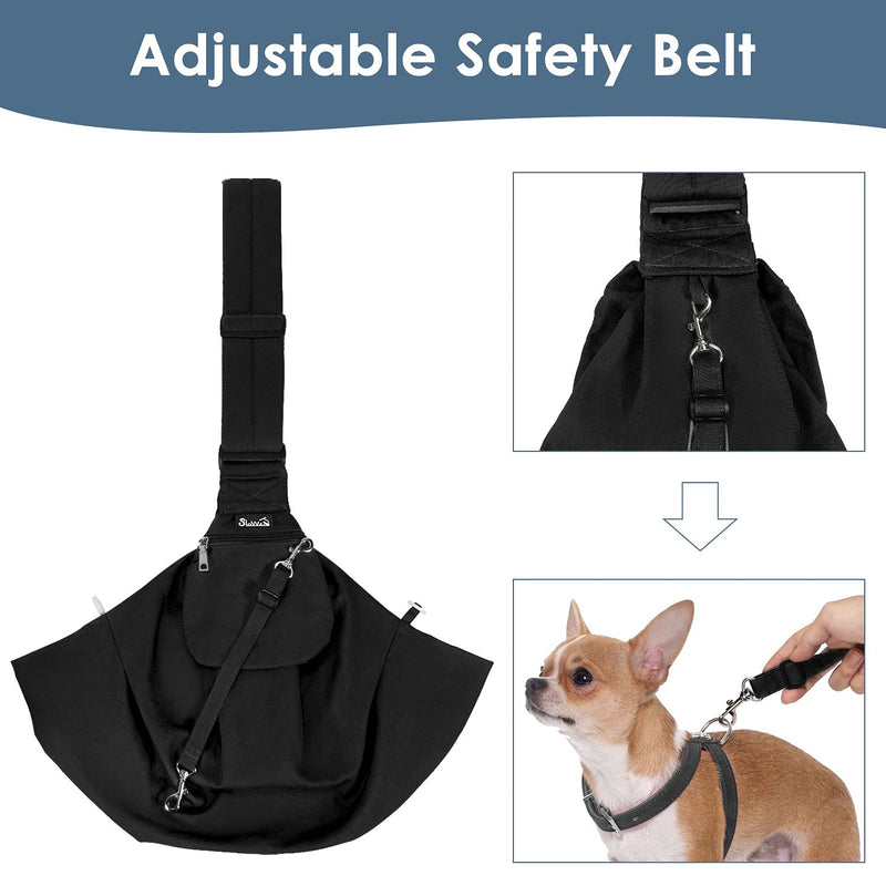Lukovee Pet Sling, Hand Free Dog Sling Carrier Adjustable Padded Strap Tote Bag Breathable Cotton Shoulder Bag Front Pocket Safety Belt Carrying Small Dog Cat Puppy Machine Washable A- Black For Pets 8~15lbs - BeesActive Australia